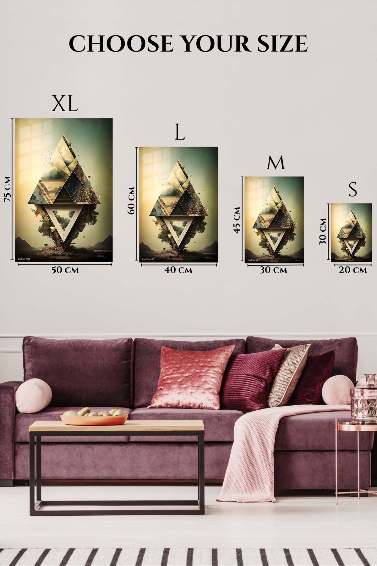 EMESA metal wall art size comparison guide for Orbiting Color Vortex