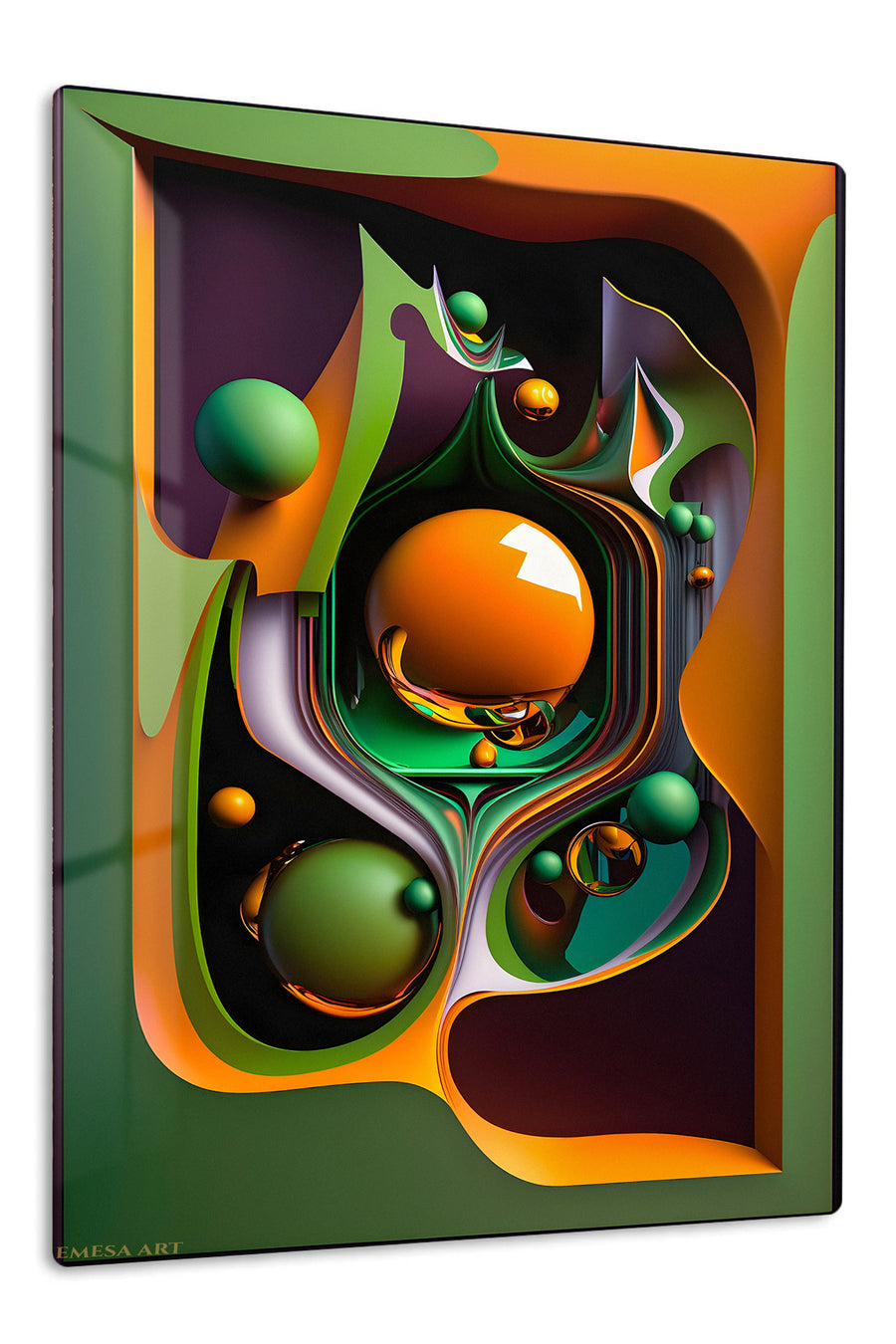 Crimson Green Geometry premium metal wall art – front view