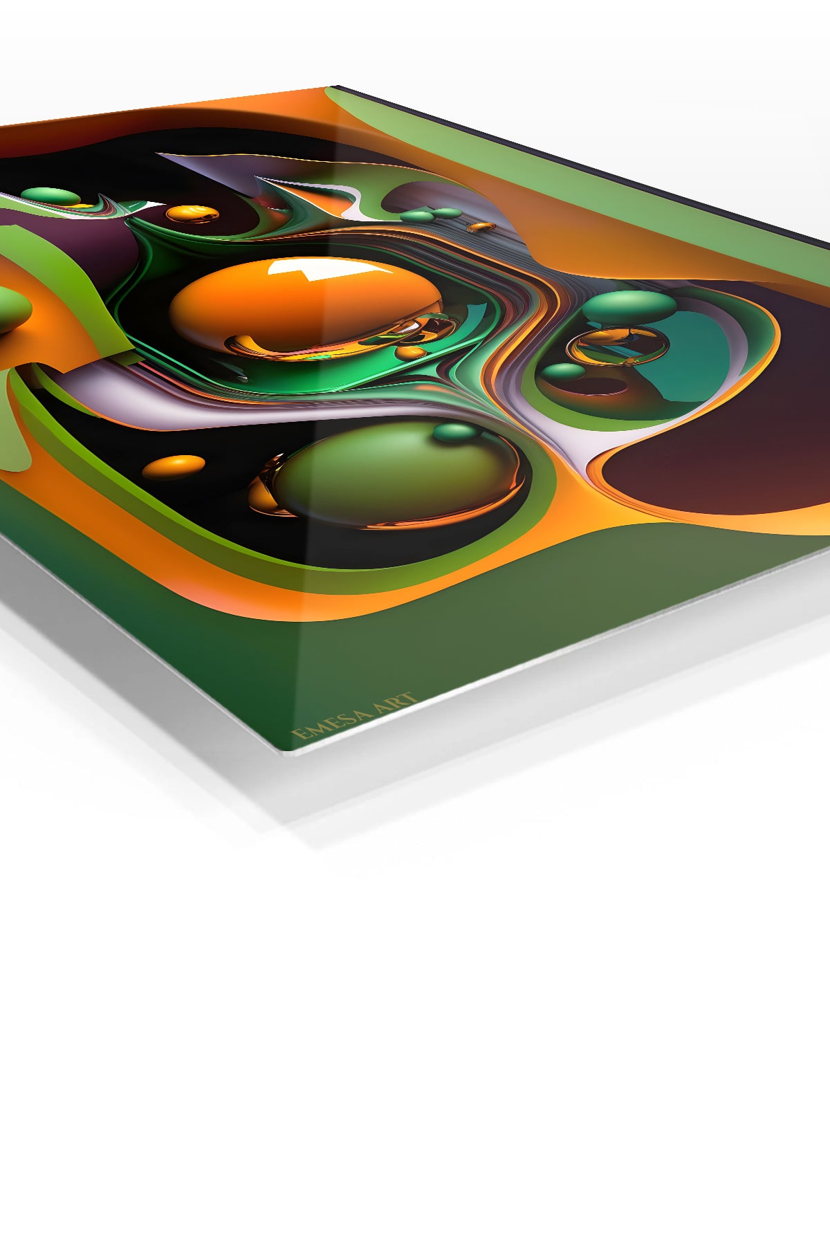 Crimson Green Geometry premium metal wall art – angled view