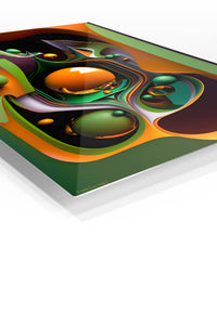 Crimson Green Geometry premium metal wall art – angled view