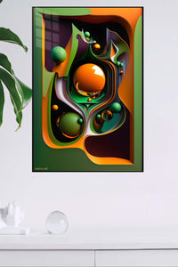 Crimson Green Geometry metal wall art displayed in a modern interior