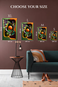 EMESA metal wall art size comparison guide for Crimson Green Geometry