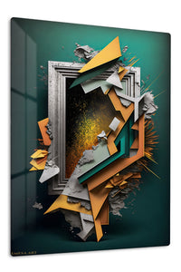 Teal and Gold Cascade premium metal wall art – front view