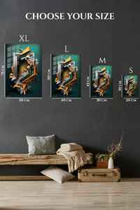 EMESA metal wall art size comparison guide for Teal and Gold Cascade