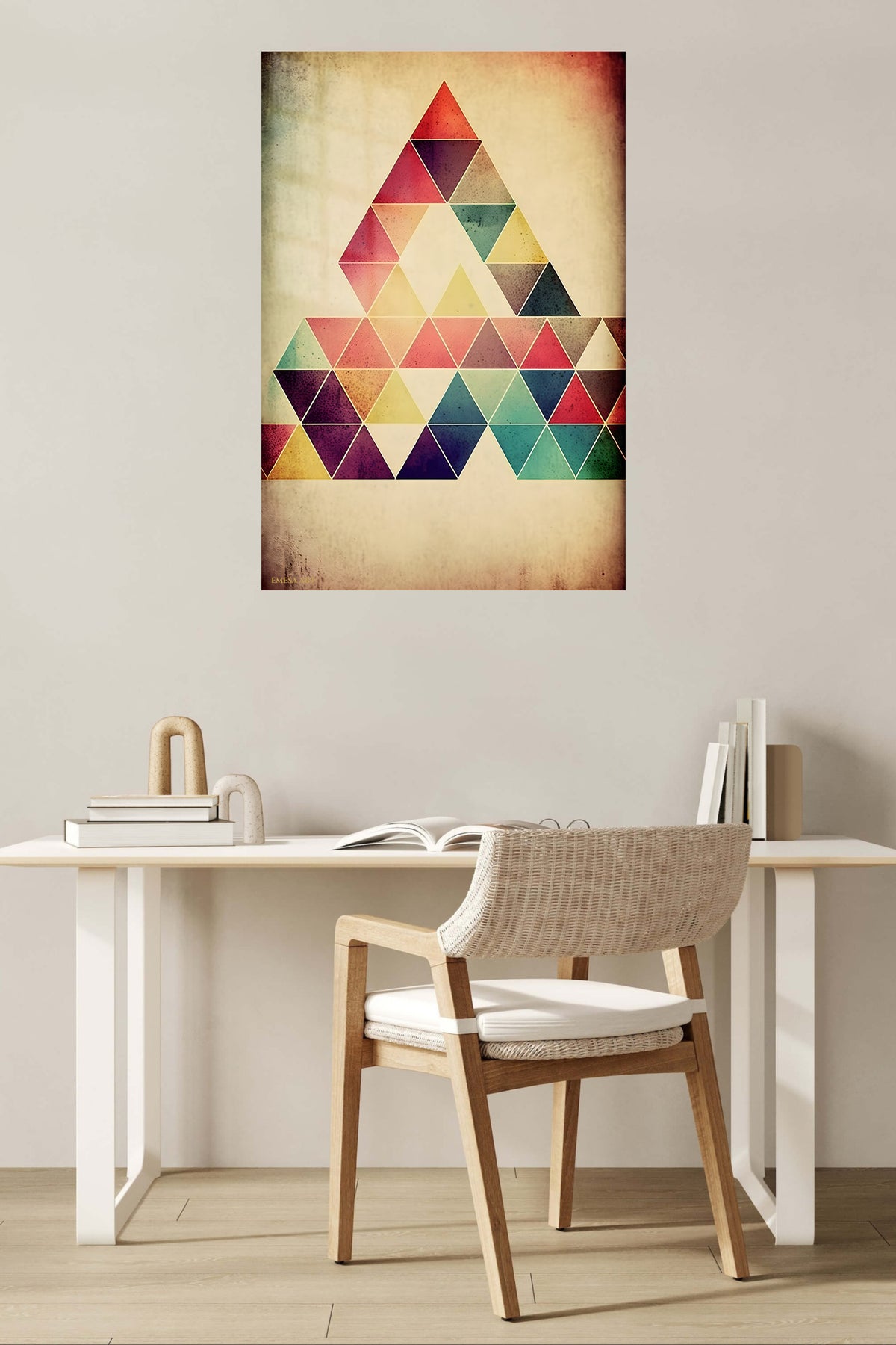 Turquoise Gold Mineral Vein metal wall art displayed in a contemporary living space