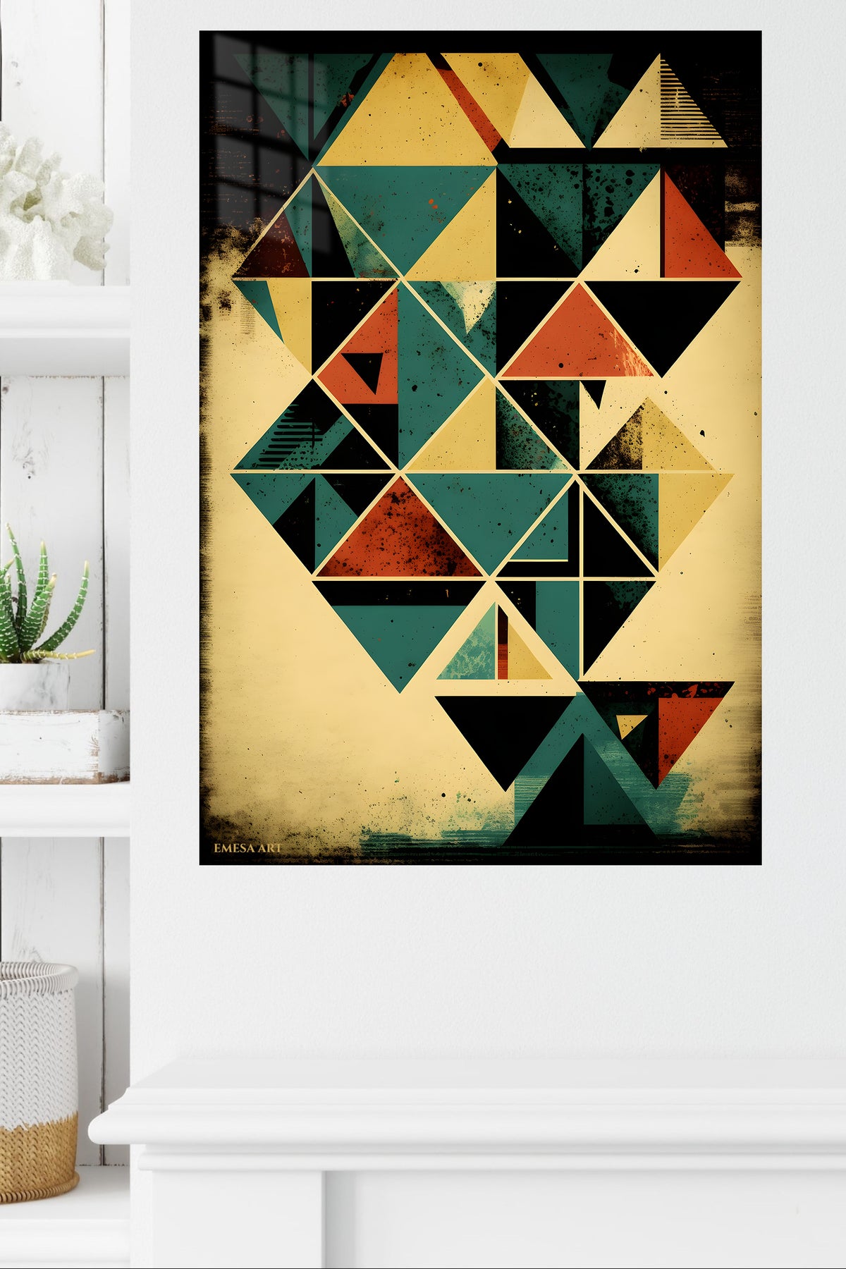 Radiant Geometric Orbit metal wall art displayed in a modern interior