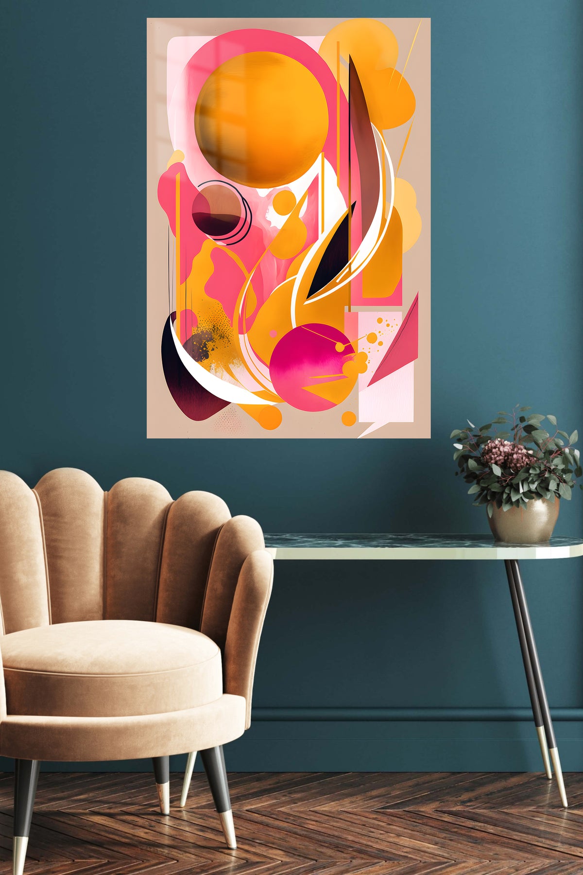 Solar Orbit Fusion metal wall art displayed in a contemporary living space