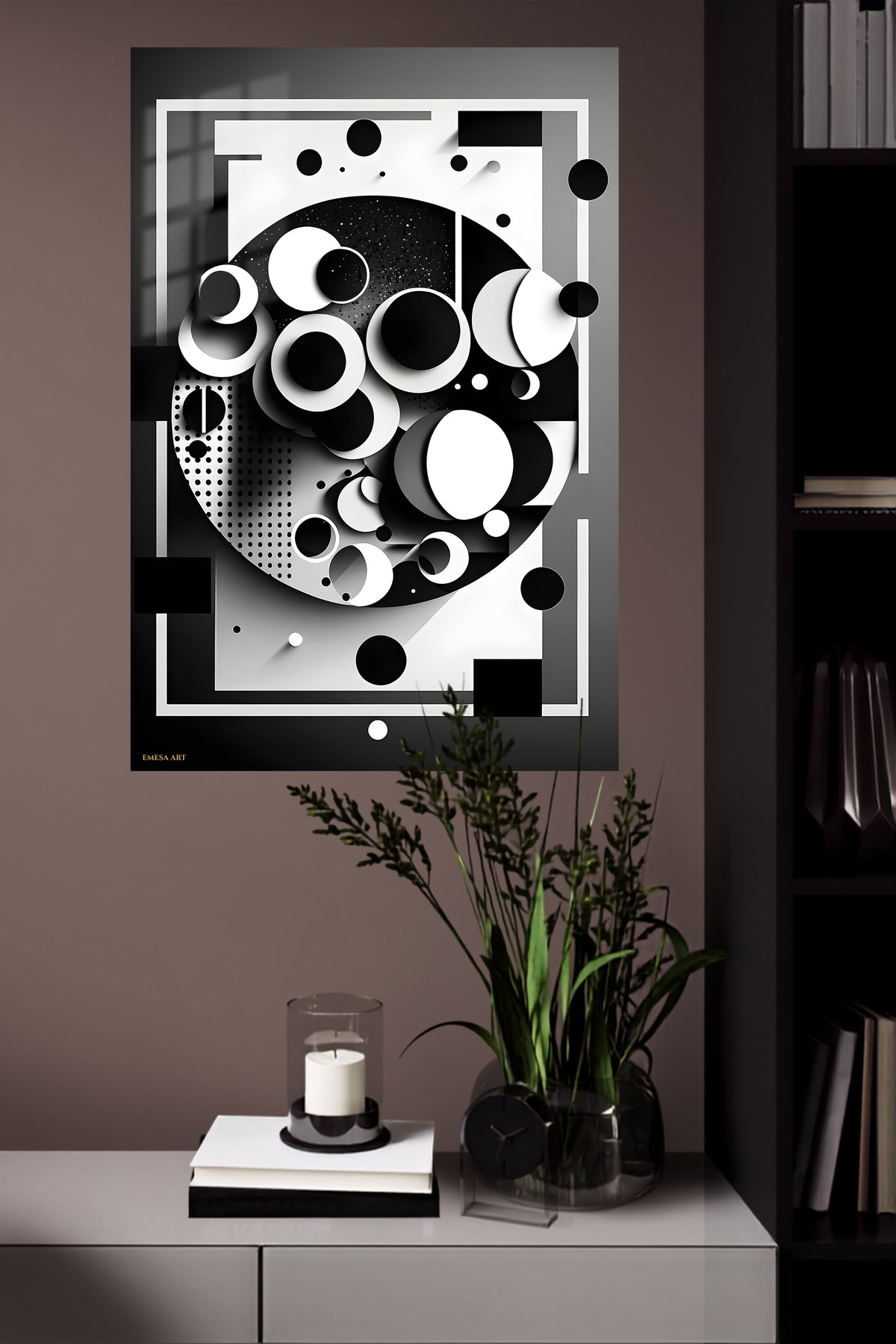 Amber Axis metal wall art displayed in a modern interior