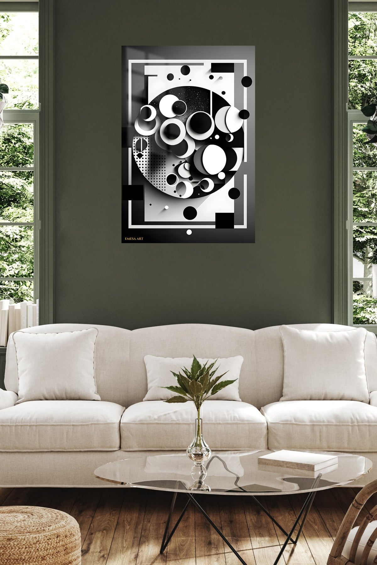Amber Axis metal wall art displayed in a contemporary living space