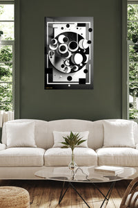 Amber Axis metal wall art displayed in a contemporary living space