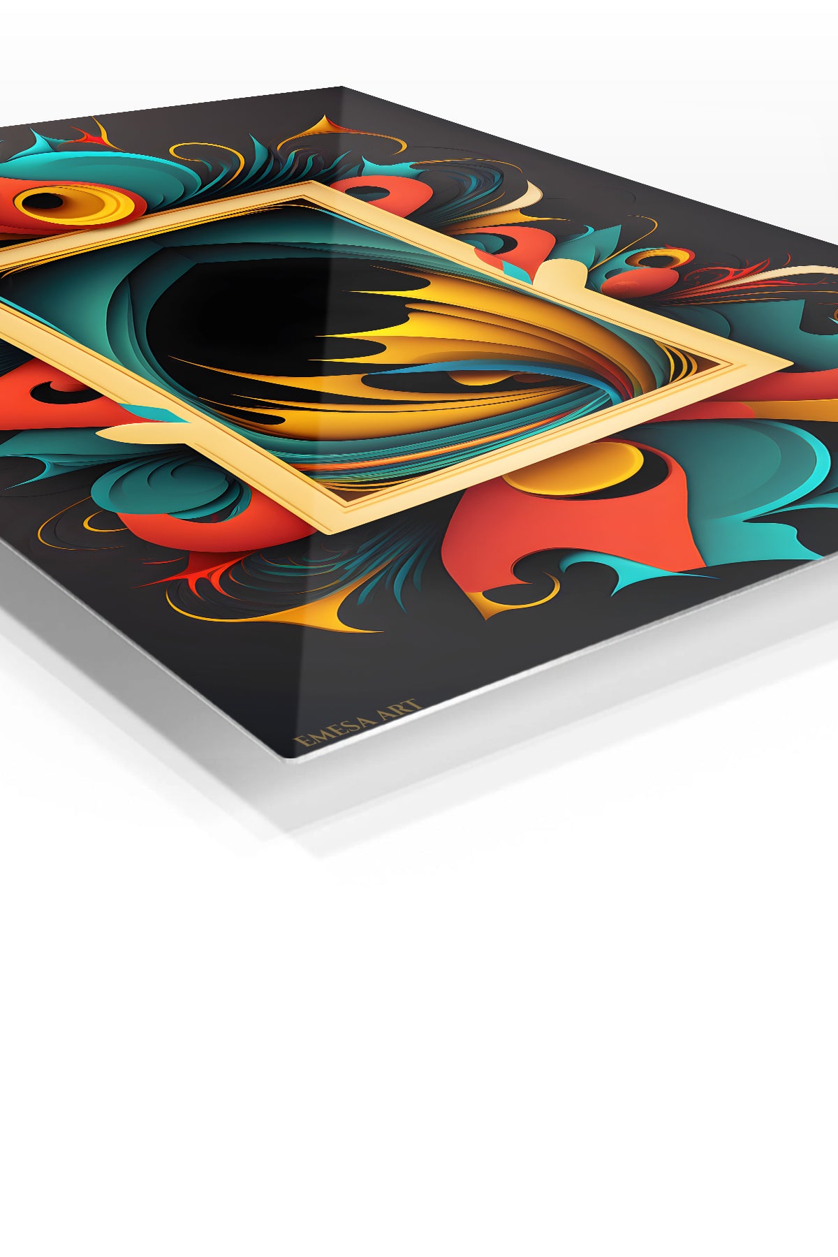 Rhythmic Geometric Orbits premium metal wall art – angled view
