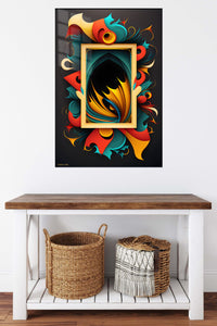 Rhythmic Geometric Orbits metal wall art displayed in a contemporary living space