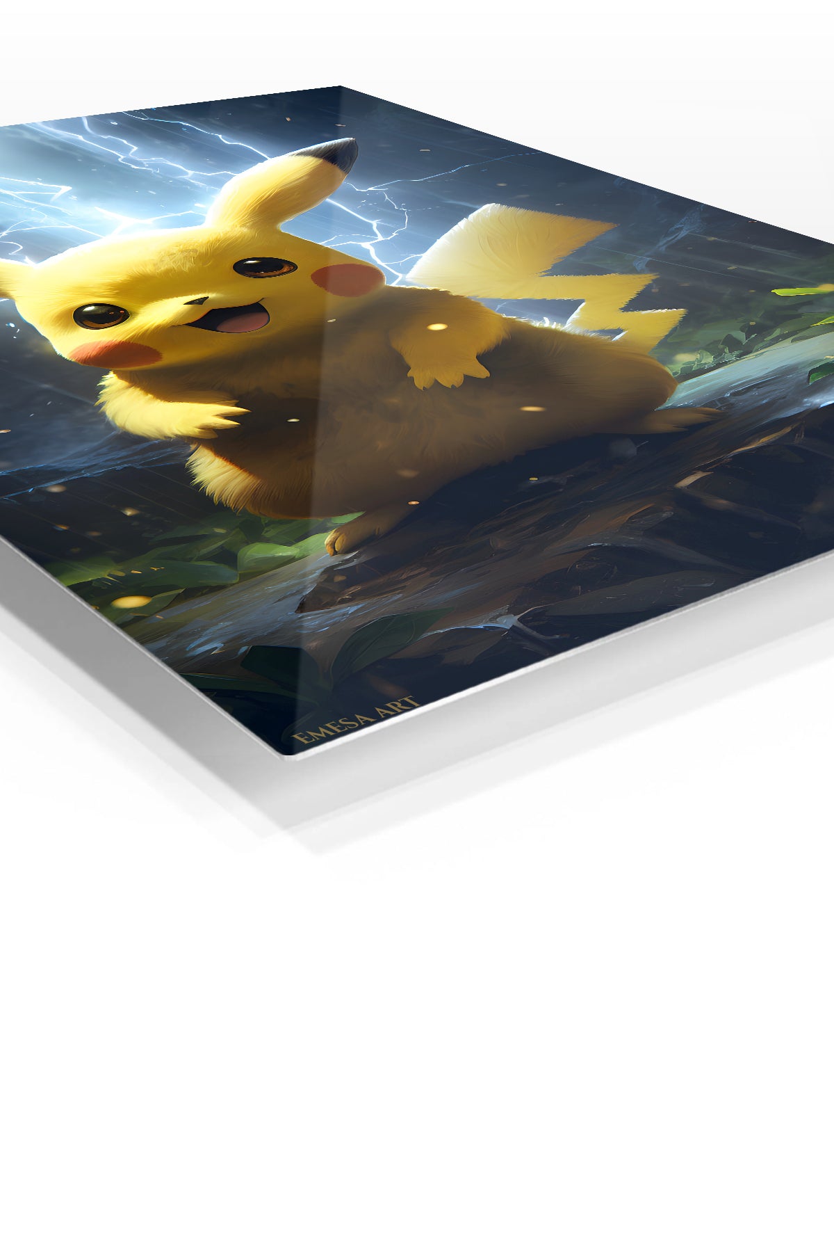 Electric Yellow Creature premium metal wall art – angled view