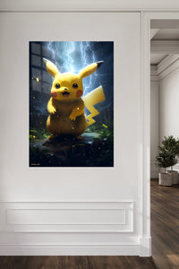 Electric Yellow Creature metal wall art displayed in a contemporary living space