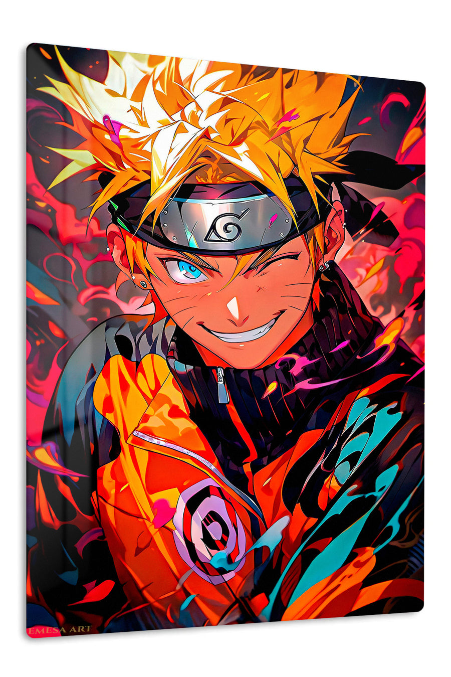 Fiery Ninja Hero Portrait premium metal wall art – front view