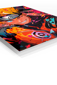 Fiery Ninja Hero Portrait premium metal wall art – angled view