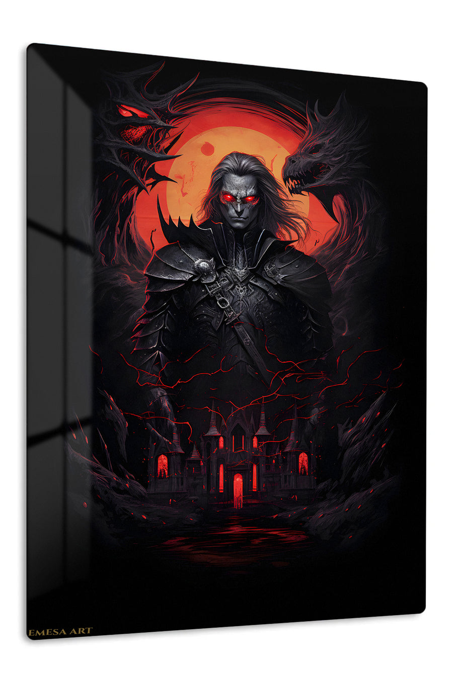 Crimson Shadow Warrior premium metal wall art – front view