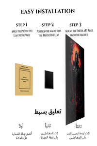 Magnetic mounting installation guide for Crimson Shadow Warrior metal wall art