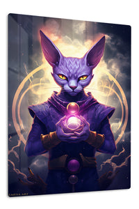 Mystic Purple Feline Guardian premium metal wall art – front view