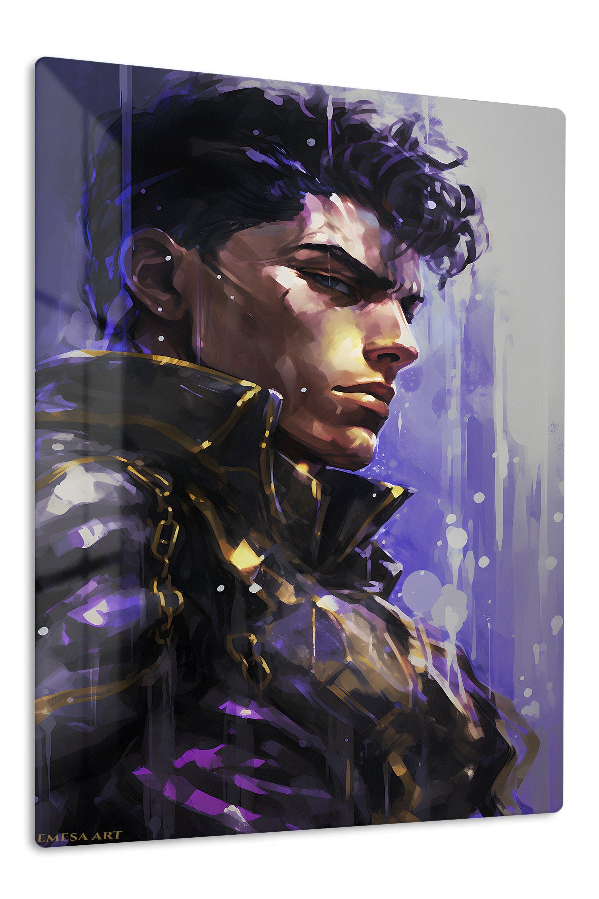 Violet Futuristic Warrior premium metal wall art – front view