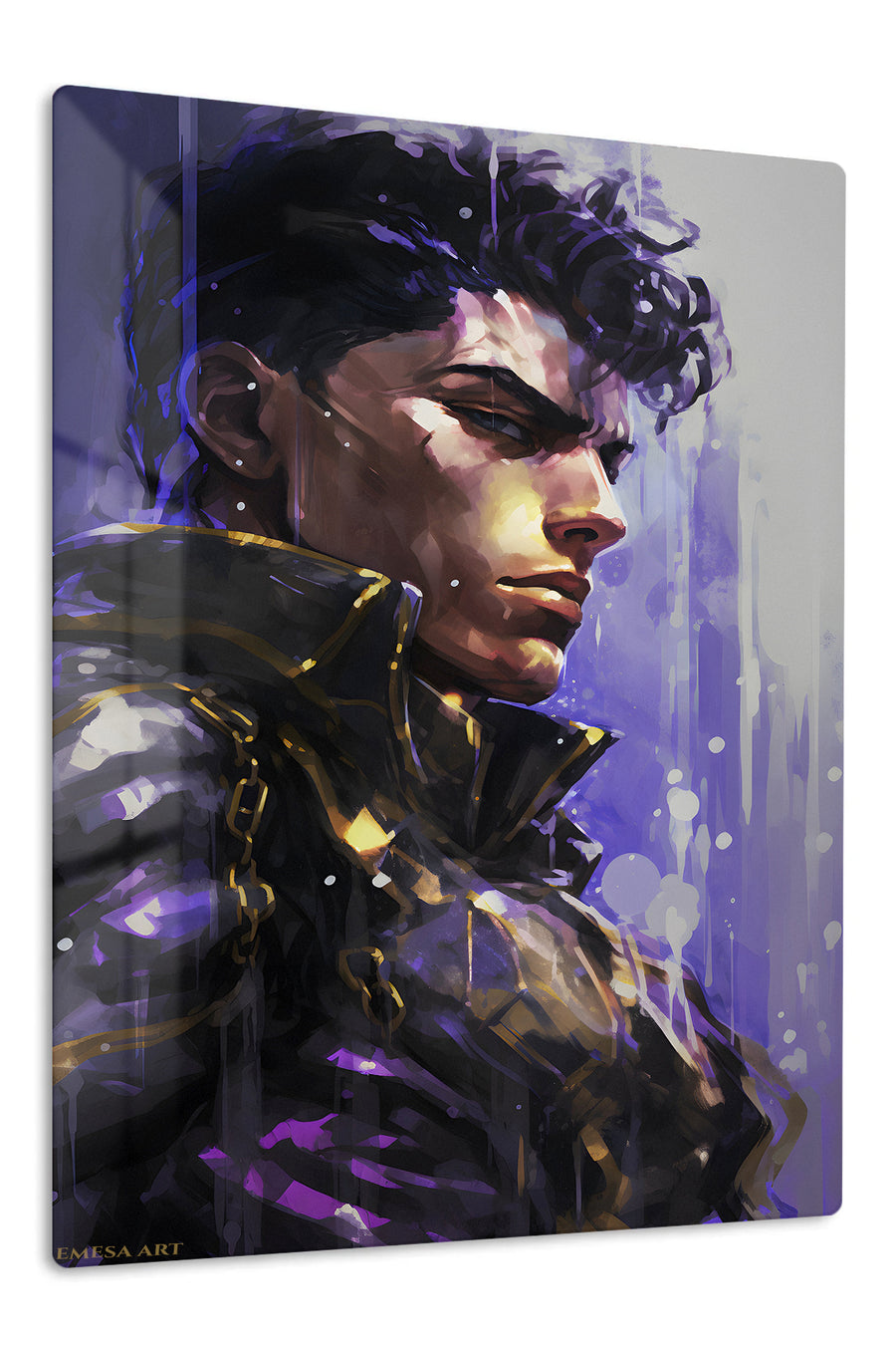 Violet Futuristic Warrior premium metal wall art – front view