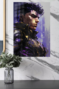 Violet Futuristic Warrior metal wall art displayed in a modern interior