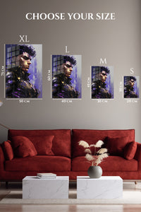 EMESA metal wall art size comparison guide for Violet Futuristic Warrior