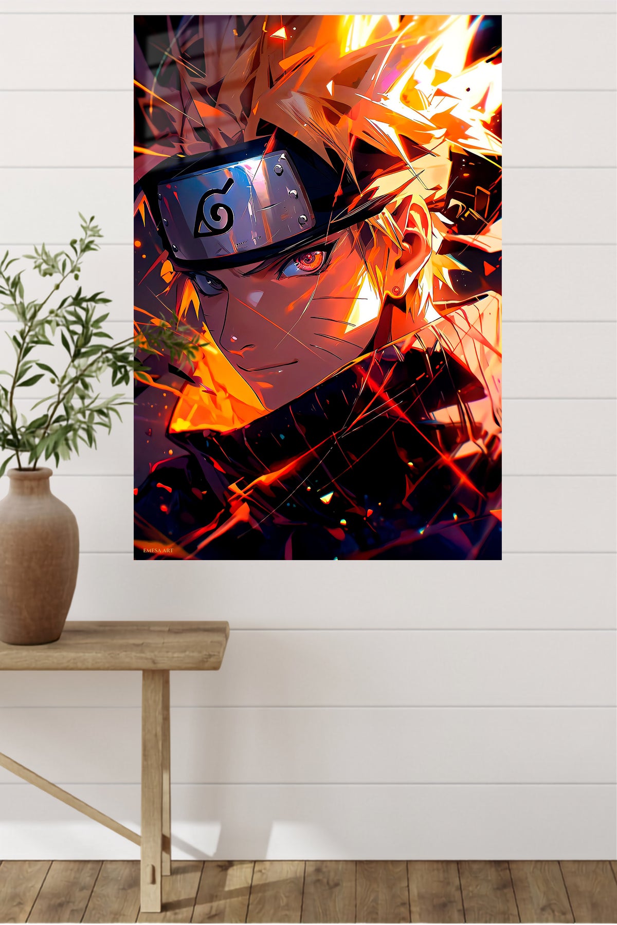 Blazing Ninja Close-Up metal wall art displayed in a modern interior