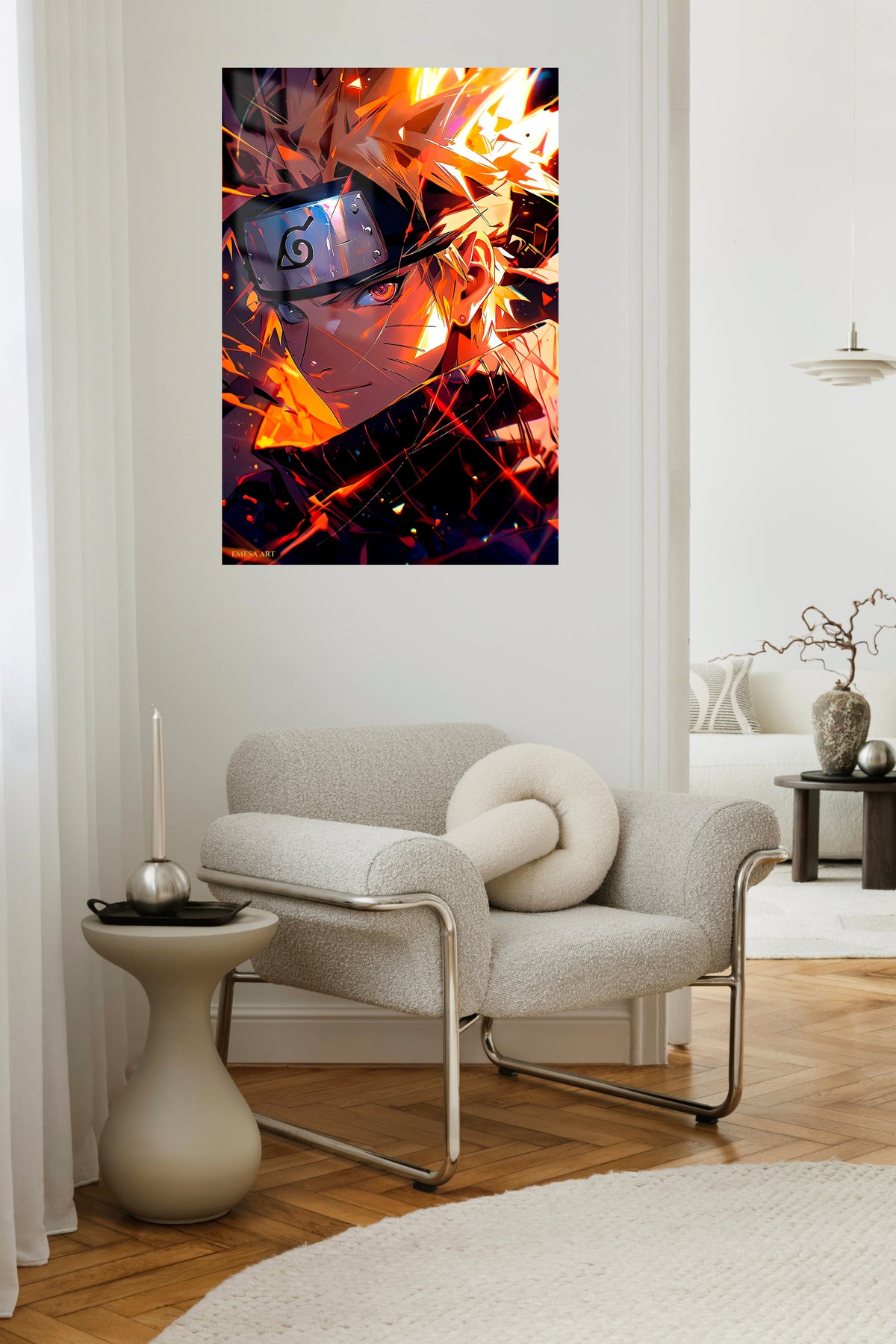 Blazing Ninja Close-Up metal wall art displayed in a contemporary living space