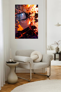 Blazing Ninja Close-Up metal wall art displayed in a contemporary living space
