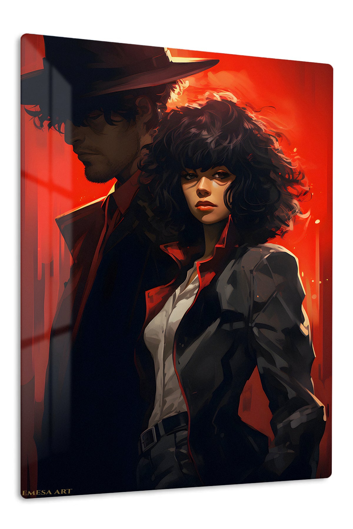 Red Noir Heroine Portrait premium metal wall art – front view