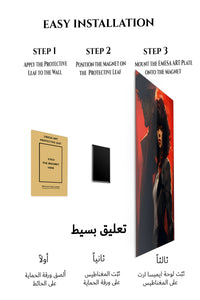 Magnetic mounting installation guide for Red Noir Heroine Portrait metal wall art