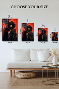 EMESA metal wall art size comparison guide for Red Noir Heroine Portrait