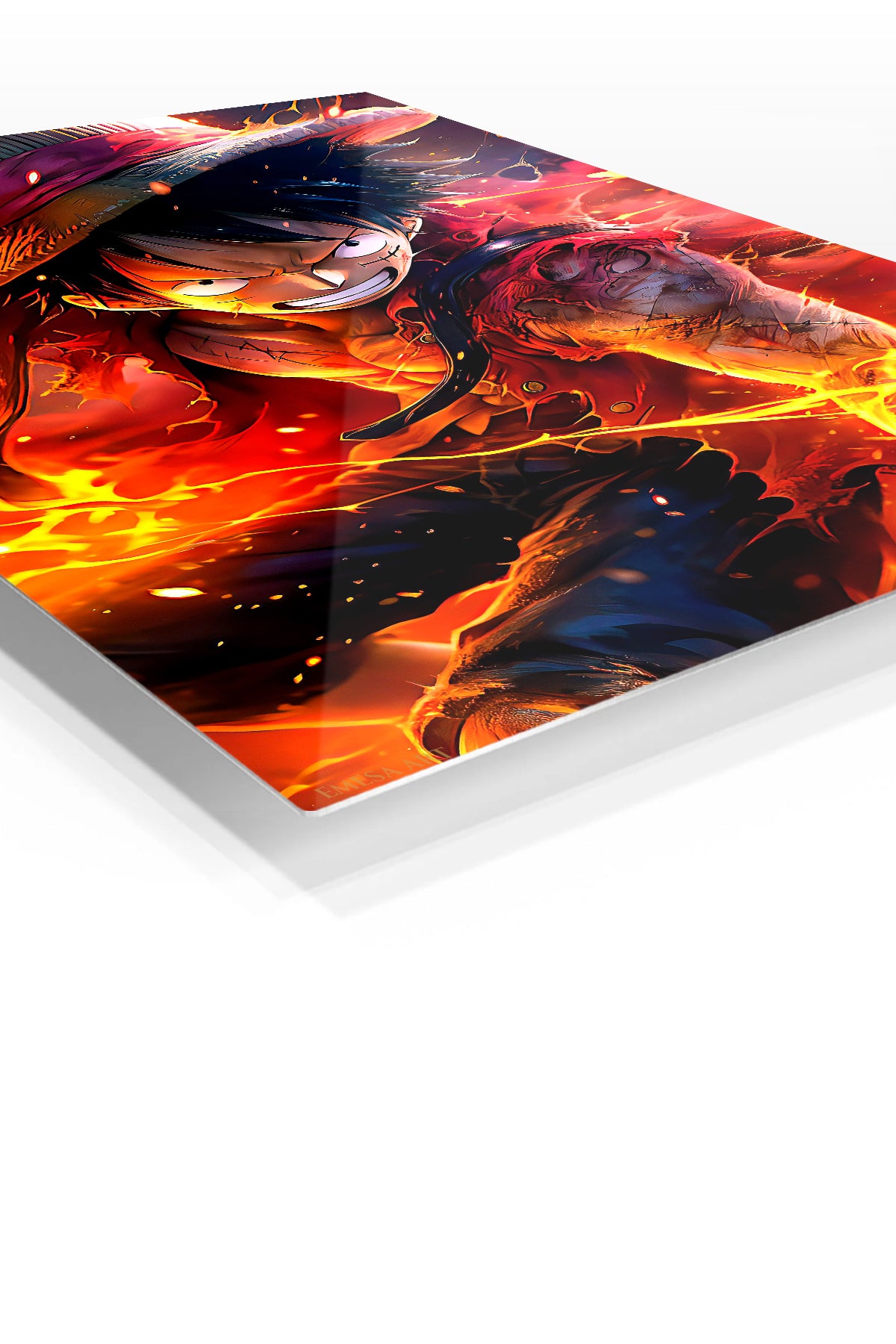 Fiery Straw Hat Adventurer premium metal wall art – angled view