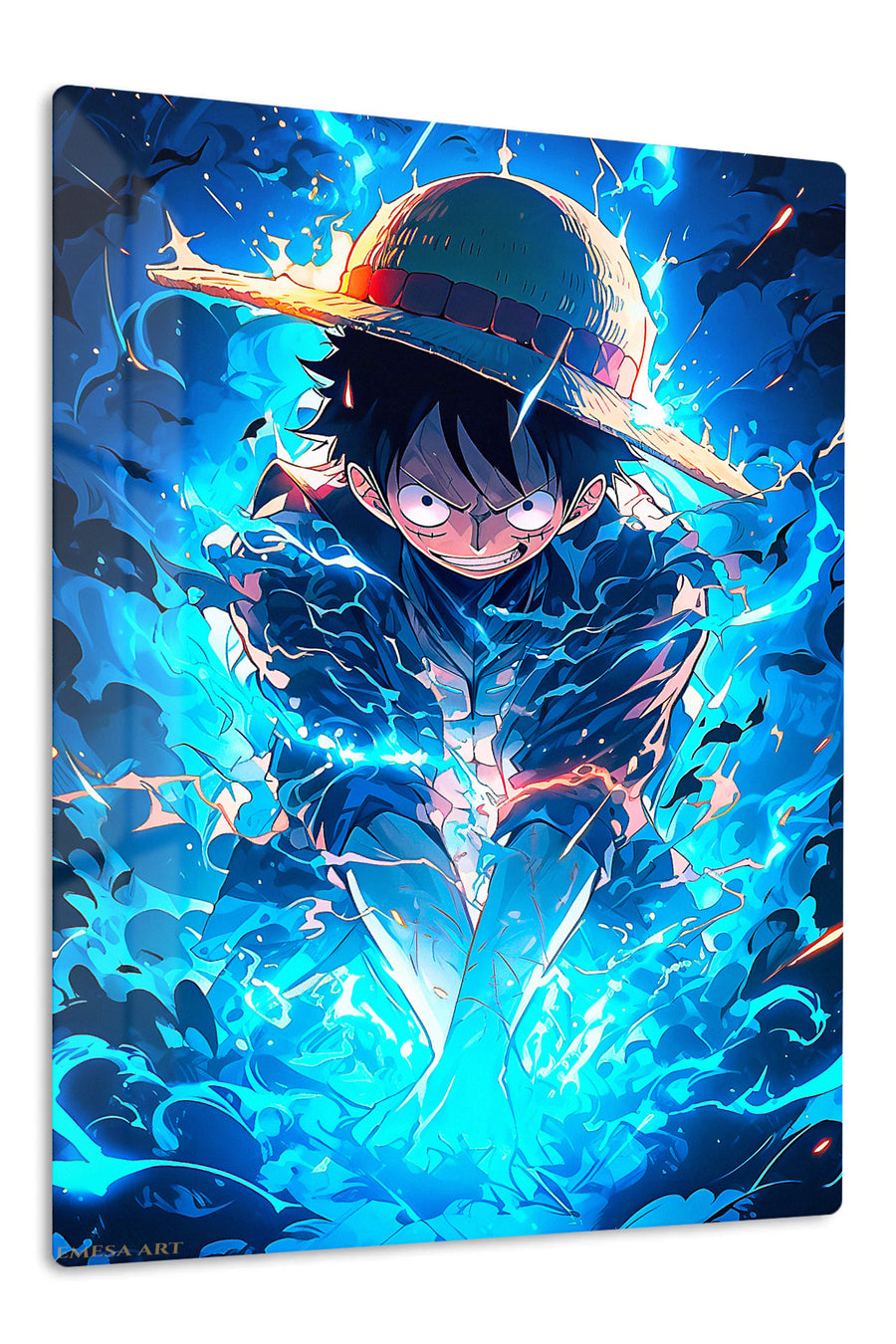 Blue Energy Straw Hat Hero premium metal wall art – front view