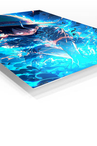 Blue Energy Straw Hat Hero premium metal wall art – angled view