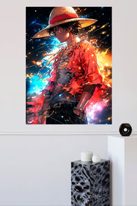 Cosmic Straw Hat Adventurer metal wall art displayed in a modern interior