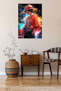 Cosmic Straw Hat Adventurer metal wall art displayed in a contemporary living space
