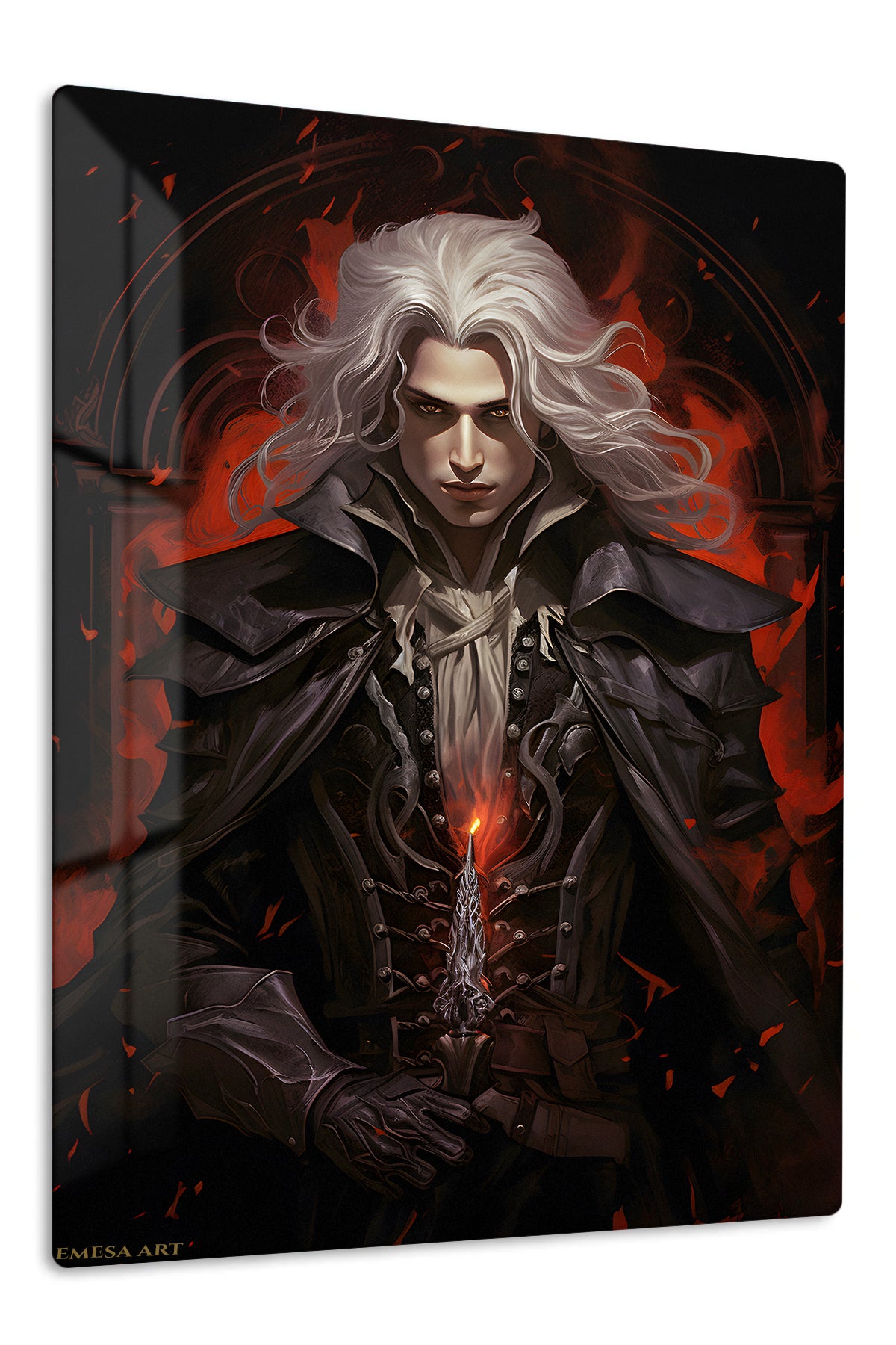 Crimson Gothic Swordsman premium metal wall art – front view