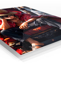 Straw Hat Throne Hero premium metal wall art – angled view