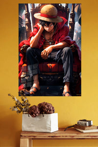 Straw Hat Throne Hero metal wall art displayed in a modern interior