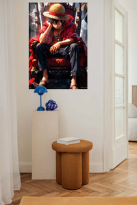 Straw Hat Throne Hero metal wall art displayed in a contemporary living space