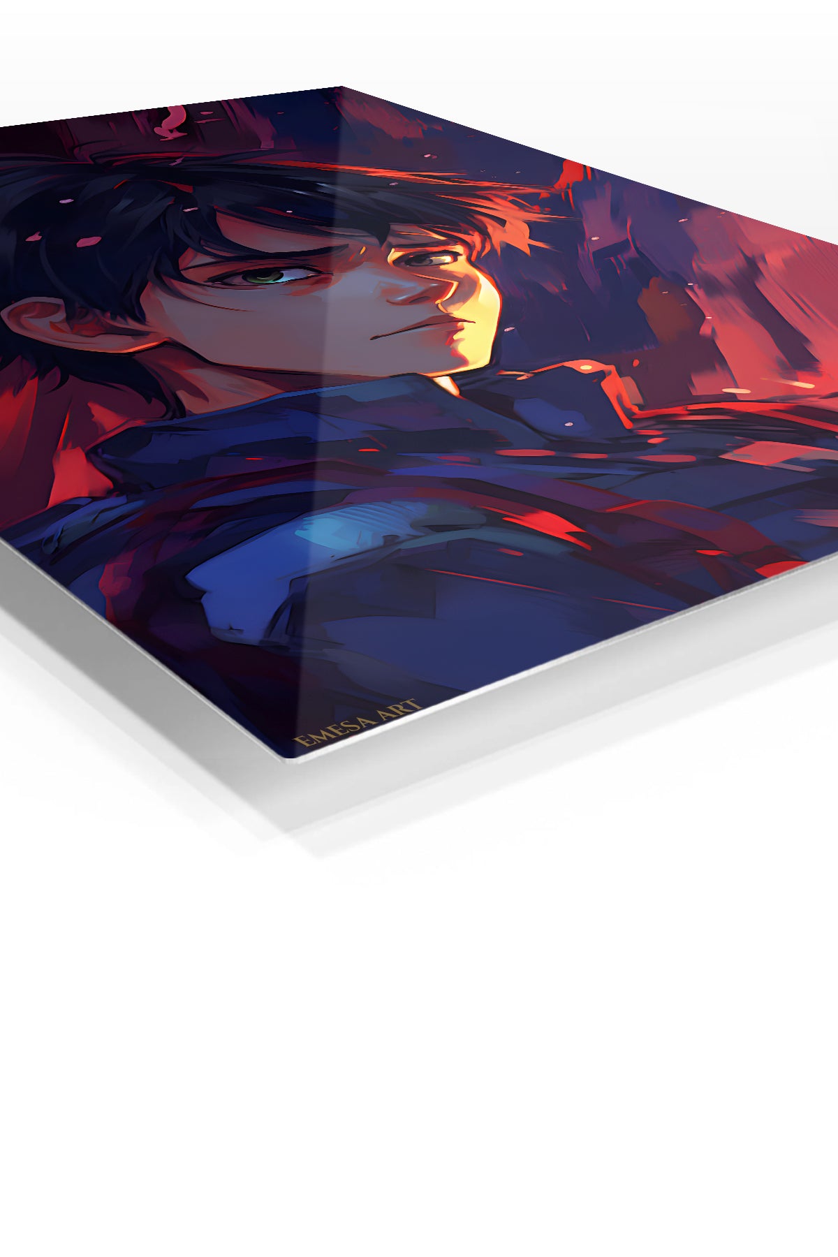 Scarlet Shadow Warrior premium metal wall art – angled view