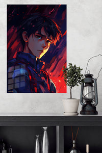 Scarlet Shadow Warrior metal wall art displayed in a modern interior
