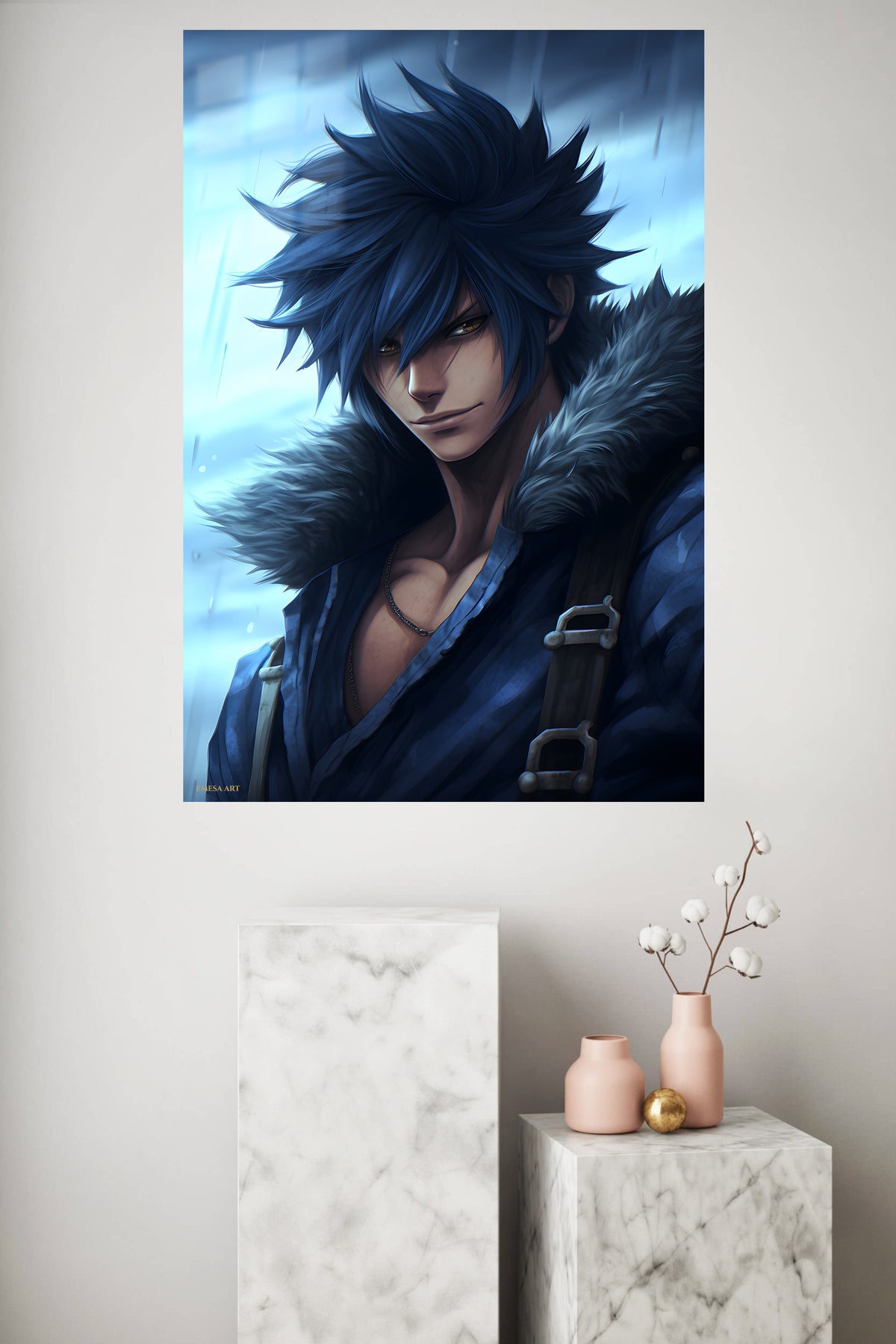 Frostbound Dark Warrior metal wall art displayed in a modern interior