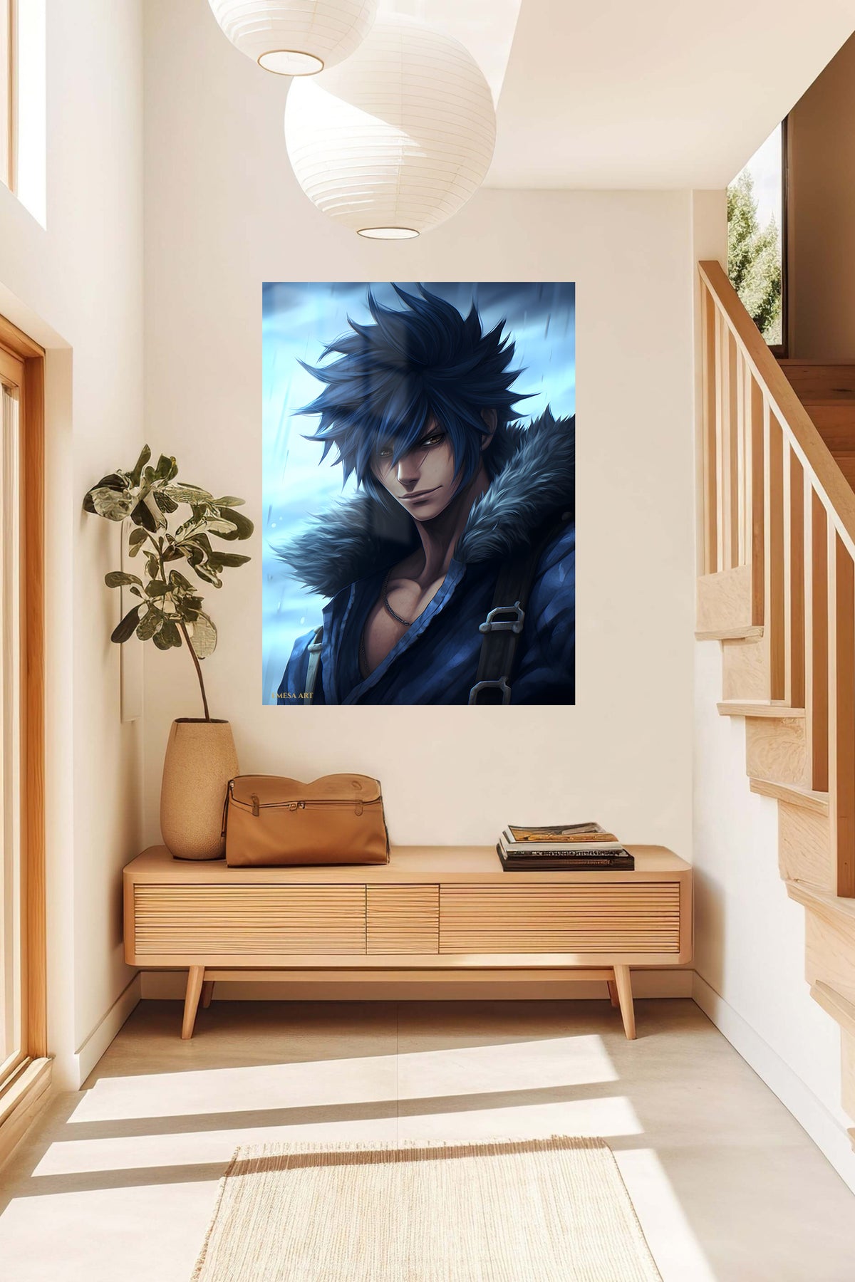 Frostbound Dark Warrior metal wall art displayed in a contemporary living space