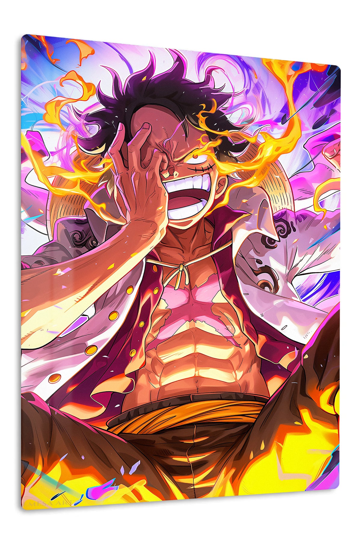 Flame Laughing Hero premium metal wall art – front view