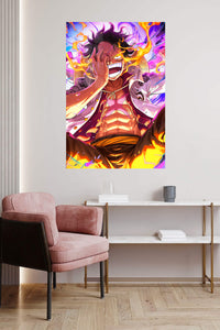 Flame Laughing Hero metal wall art displayed in a contemporary living space