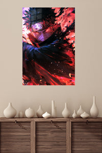 Crimson Masked Ninja metal wall art displayed in a modern interior
