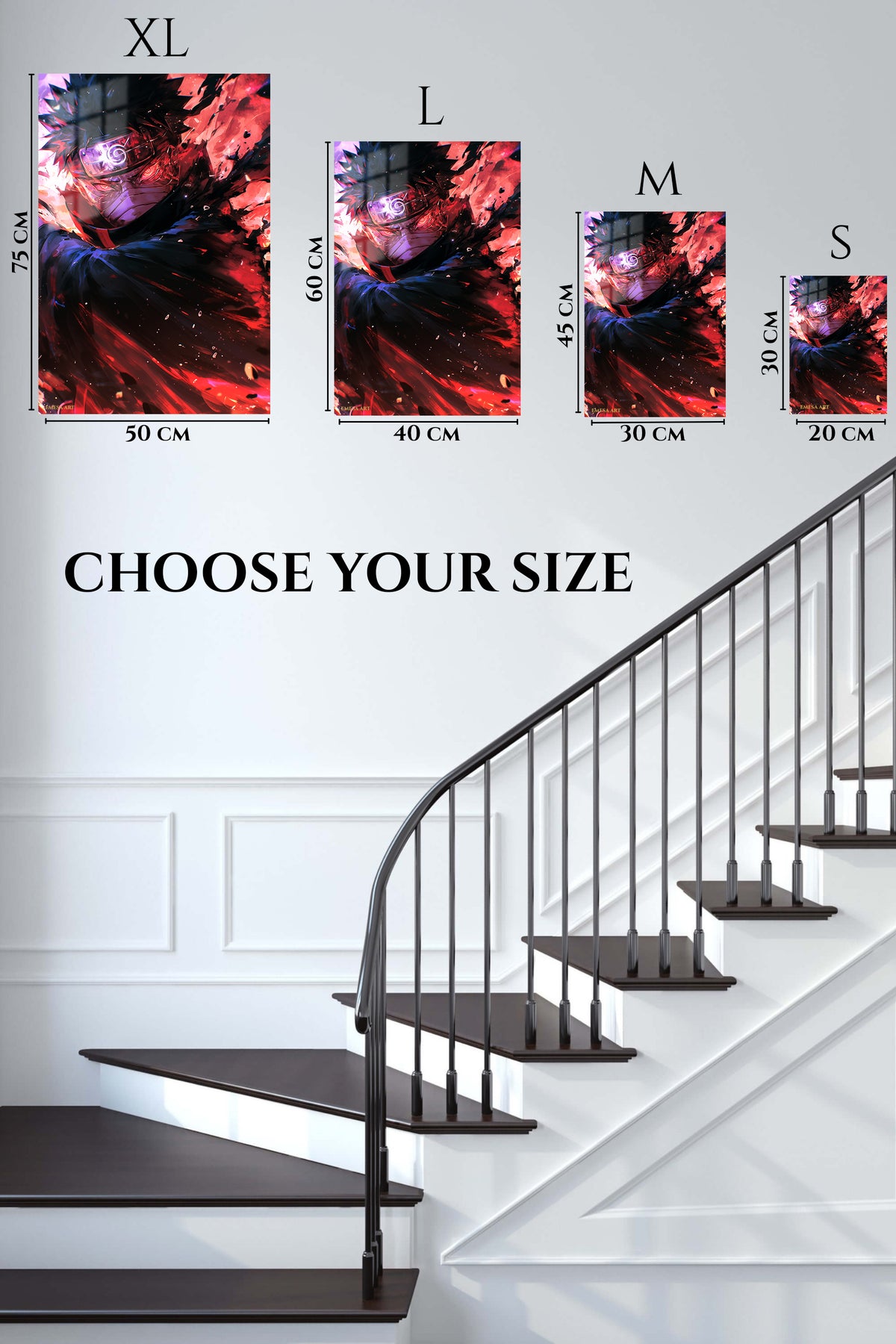 EMESA metal wall art size comparison guide for Crimson Masked Ninja